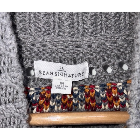 LL Bean Signature 100% Cotton Fisherman Fair Isle Cardigan Sweater Nordic Thick - Picture 5 of 7